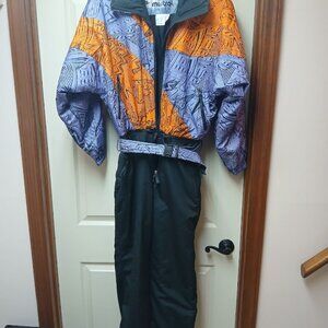 Vintage 1980s Mistral Snow Explosion Ski Snowsuit Womens Size 10 Orange & Purple